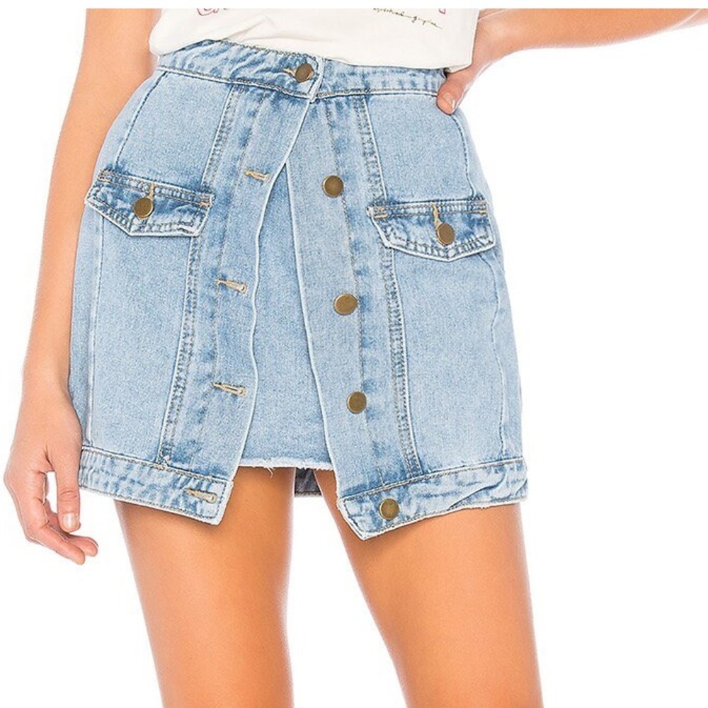 Hunter & Brown Denim Mini Skirt Button Front Pockets Light Wash‎ Women's S, NWT